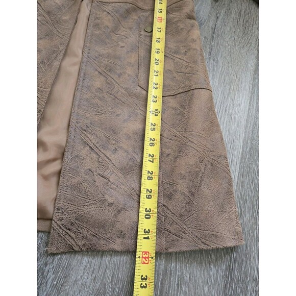 Tribal Tan Taupe Faux Suede Leather Collared Open Coat Womens Size 4 Western - Picture 11 of 14